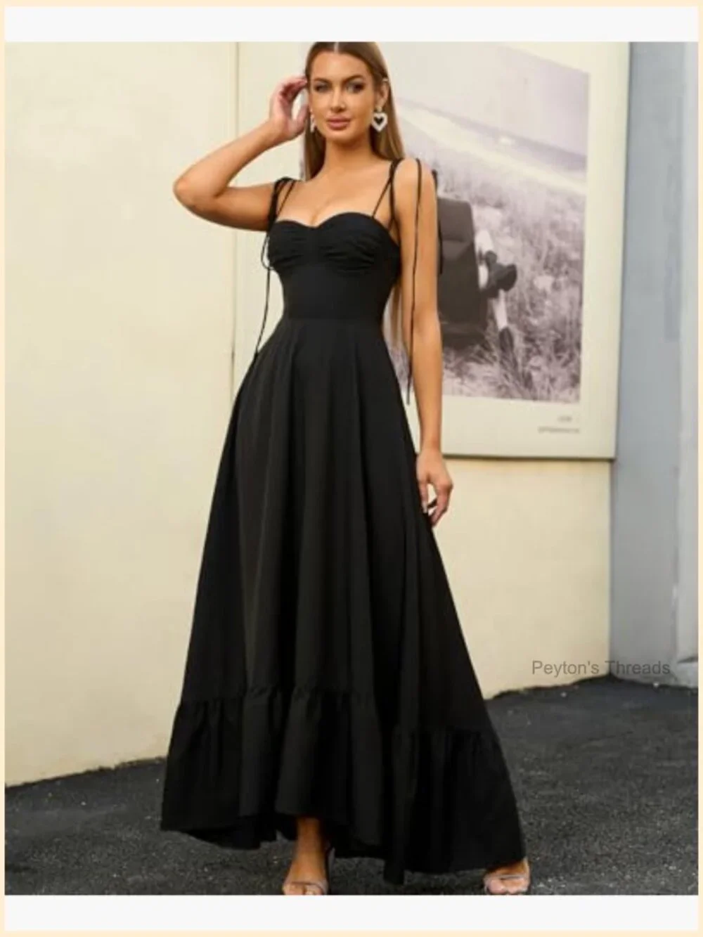 Sleeveless Smocked Maxi Dress Spaghetti Strap Ruffle A-Line - Picture 5 of 6